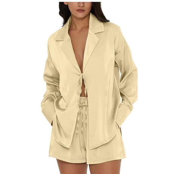 Satin Pajama Set 2 Piece Loungewear Champagne Women L - Picture 7 of 7